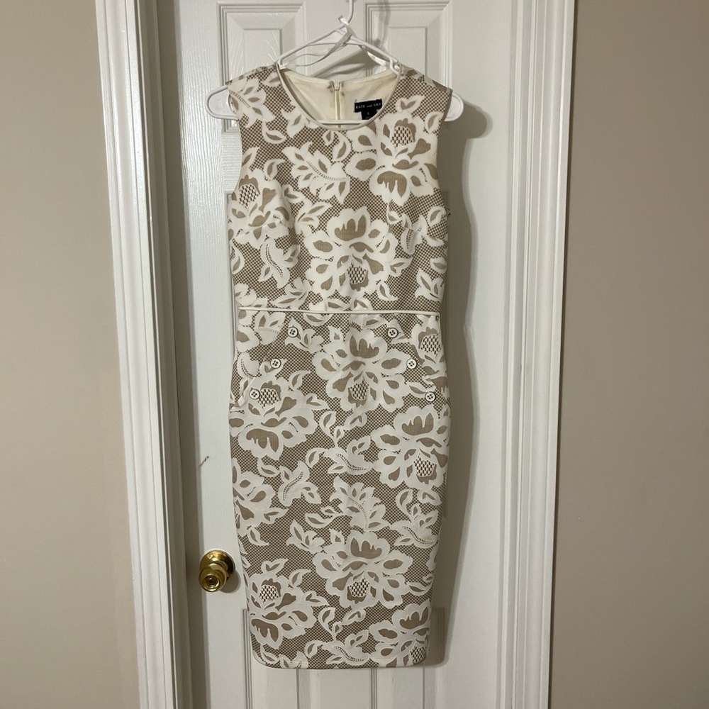 Calvin Klein Beige and White Floral Midi Dress